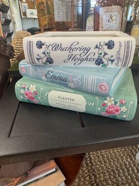 Decorative Ceramic Book Planter - Green, Blue, White